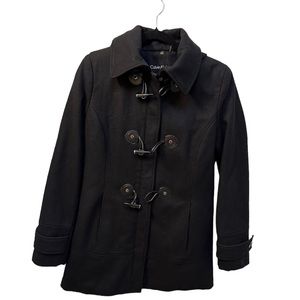 Calvin Klein black wool blend hooded zip up pea coat small